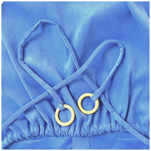 Maryallé Houdini Top Indigo Sky Blue Cotton Suede Free Size Button Crop XS-M - Picture 6 of 11